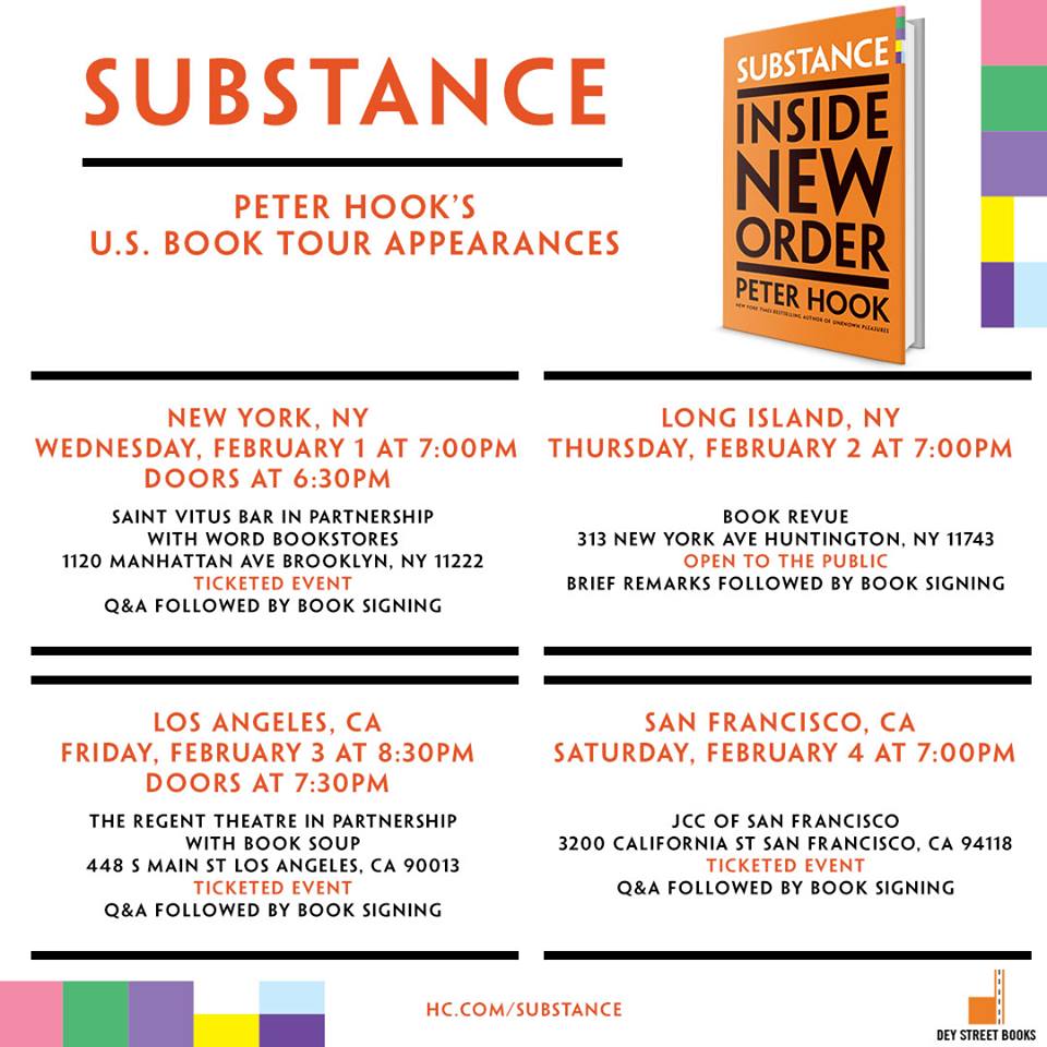 Substance - Inside New Order - Peter Hook - US Book Tour Appearances